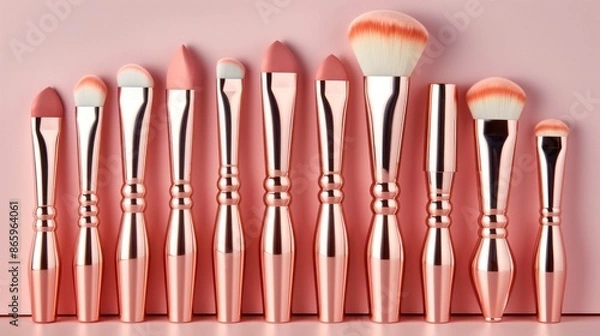 Obraz Professional Makeup Brushes on Light Background