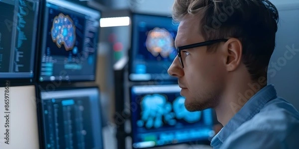 Fototapeta Enhancing creativity in writing prompts through AI with a male engineer. Concept Creative Writing Prompts, AI Technology, Male Engineer, Sparking Imagination, Innovation in Writing