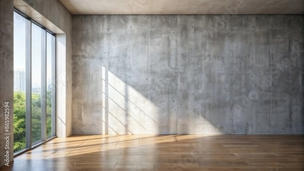 Obraz Minimalist empty room interior with a plain white cement wall, soft natural light, and a subtle texture pattern.