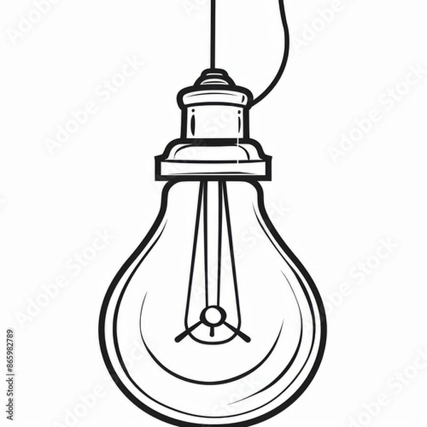 Fototapeta Simple outline of a light bulb for kids to color, suitable for educational purposes and creative activities.