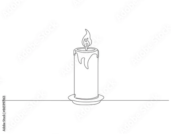 Fototapeta Continuous one line drawing of candle light. One line drawing illustration of candle. Romantic candle concept Single line. Editable outline.