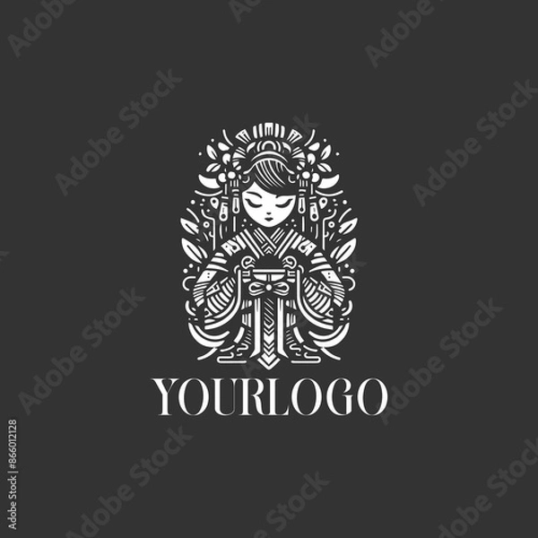 Fototapeta traditional japan girl black white logo, tatto designs vector