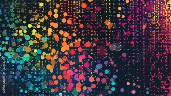 Fototapeta A series of colored dots arranged in a random pattern, forming a vibrant and abstract composition.