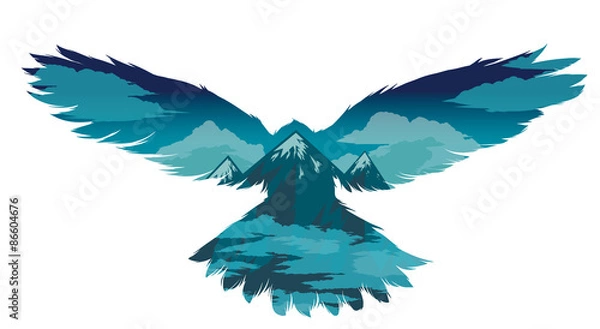 Obraz Bird vector illustration with double exposure effect.