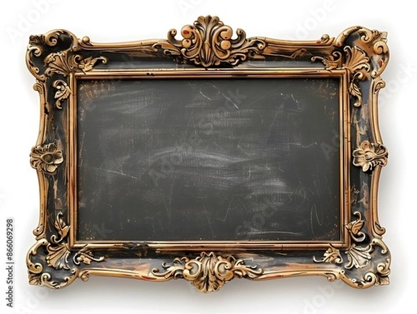 Fototapeta Elegant Vintage Chalkboard Frame with Decorative Corners on White Background