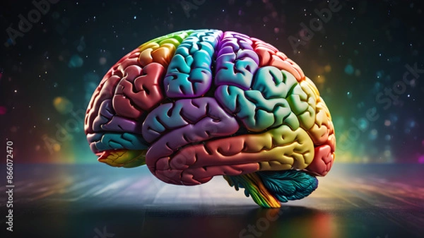Fototapeta Rainbow Brain Creative Ideas. A brain with sections of different rainbow colors