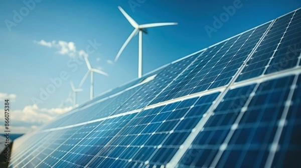 Fototapeta Solar and Wind Energy, Harnessing Renewable Power for a Sustainable Future