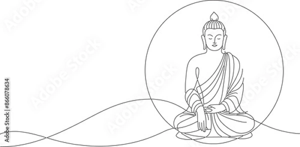 Fototapeta continuous line-art buddha