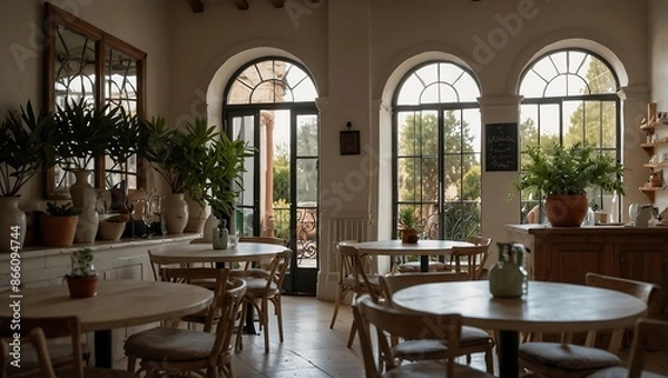Fototapeta Event space and Mediterranean-style cafe interior
