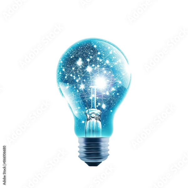 Obraz A blue light bulb with the universe inside, png on transparent background