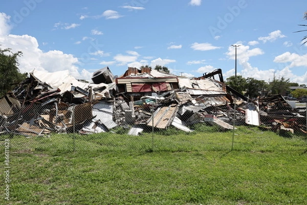 Fototapeta Demolished Building After Being Destroyed by Fire