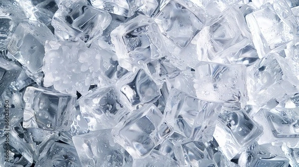 Fototapeta Crystal clear ice cubes as background, top view