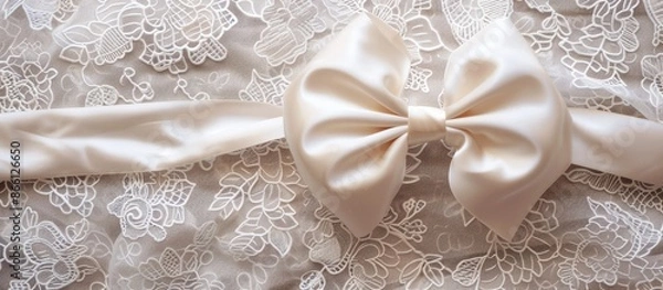 Obraz Elegant wedding bow displayed on a delicate lace background, perfect for a romantic copy space image.