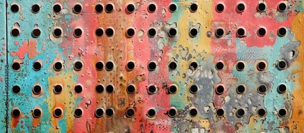 Fototapeta Colourful patterned perforated iron plate with copy space image.
