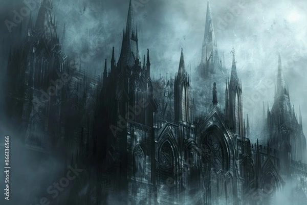 Obraz Gothic Cathedral in a Foggy Sky