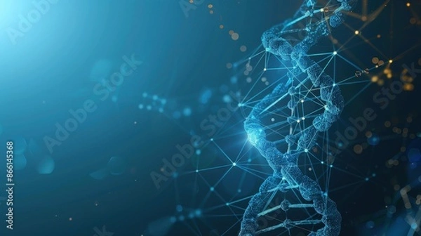 Fototapeta A 3D model of a DNA helix on a blue background