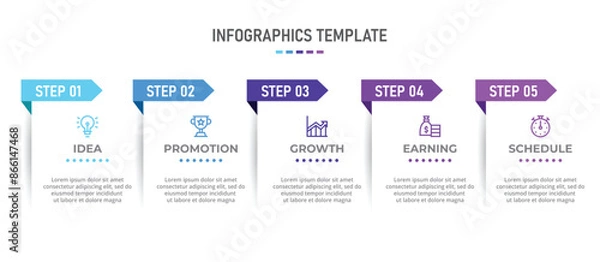 Fototapeta Vector Infographic design with icons and 5 options or steps. Infographics for business concept. Can be used for presentations banner, workflow layout, process diagram, flow chart, info graph