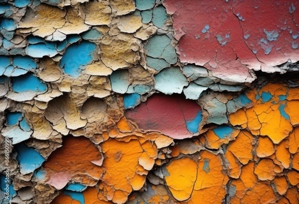 Fototapeta rough texture flaking paint surface, peeling, chipping, coating, uneven, bumpy, weathered, cracked, deteriorating, layer, exterior, worn, aged, grainy