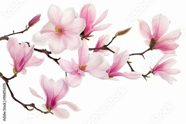Fototapeta magnolia flower spring branch isolated on white background