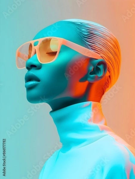 Fototapeta Vibrant Holographic Portrait Showcasing Futuristic Fashion Design Trends