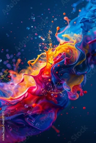 Fototapeta Colorful liquid paint splashes on a clean background