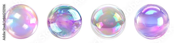 Fototapeta Set of 3d circle colorful iridescent holographic elements design, isolated on white background, png