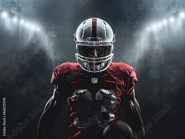 Fototapeta Powerful Football Player Standing in Illuminated Stadium Ready for Intense Sports Competition