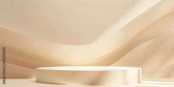 Fototapeta Background podium 3D product display stand platform abstract pastel light. Stage podium 3D background cream studio minimal scene.