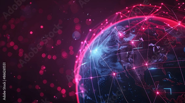 Obraz Digital world globe with neon lines abstract illustration