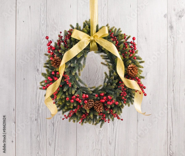 Fototapeta Green advents wreath with autumn decoration