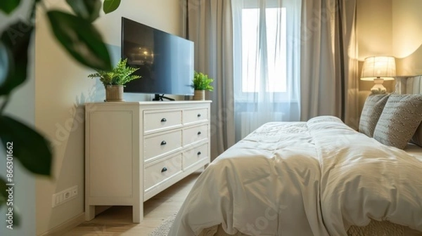 Fototapeta hotel room with bed, beautiful hotel room, bedroom design ideas, luxury bedroom