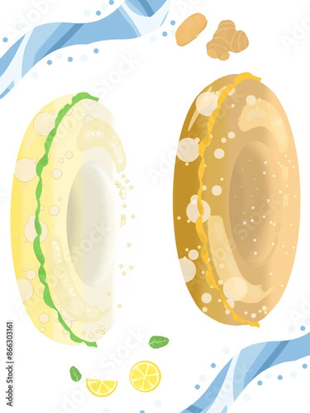 Obraz ジンジャーエールとレモネード柄の浮輪