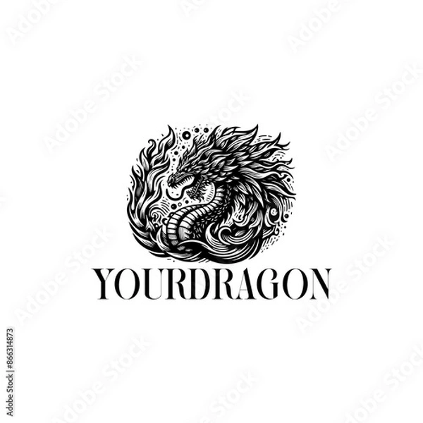 Obraz dragon fire lineart vector