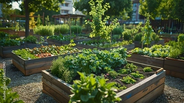 Fototapeta Community Garden Plots Providing Fresh Produce and Promoting Well Being During Lockdowns