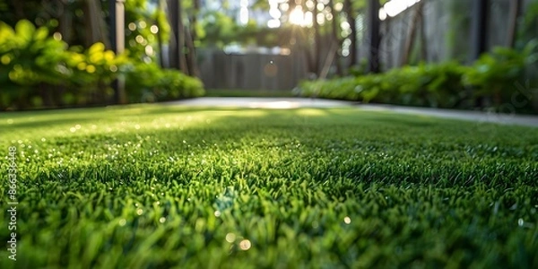 Fototapeta Upgrade outdoor space with stylish artificial grass carpet for modern aesthetic. Concept Artificial Grass, Outdoor Styling, Modern Aesthetic, Home Improvement, Stylish Decor