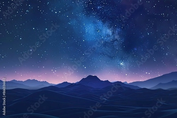 Fototapeta Night sky flat design front view milky way 3D render complementary color scheme