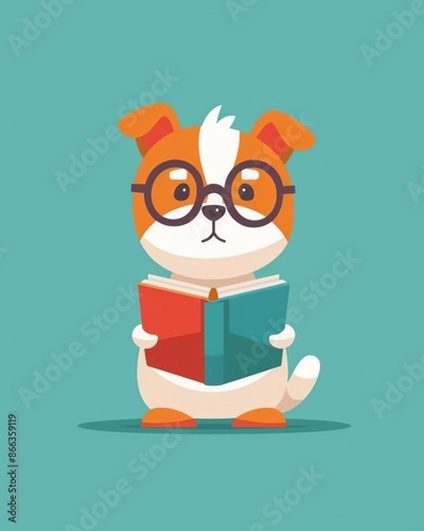 Obraz Dog holding a book in hands in 2D animation style