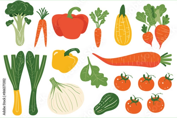 Fototapeta Seamless pattern of fresh vegetables. Collection of hand drawn vegetable illustrations isolated on white background. Set of various kinds of vegetable, isolated on a white background.
