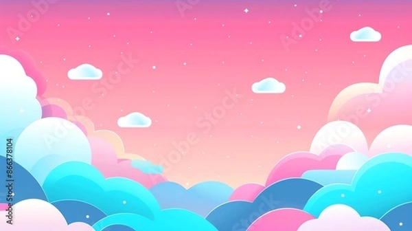 Fototapeta Sky blue pastel background with space above for text flat design side view sky theme cartoon drawing Triadic Color Scheme