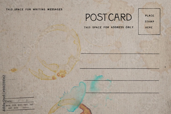 Obraz Backside of old postcard with dirty stain