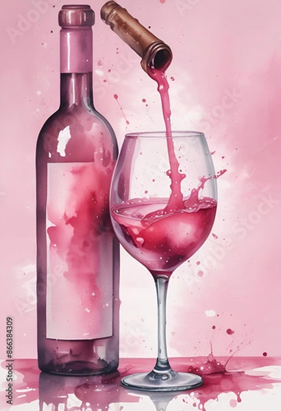 Fototapeta pink wine bottle and glass