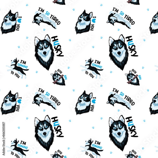 Obraz Dog cute husky seamless pattern 
