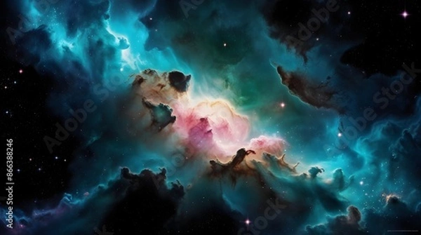Fototapeta Vibrant and Colorful Space Galaxy Cloud Nebula with Starry Night Cosmos Background, Supernova Explosion in Universe, Stunning Astronomy and Science Wallpaper