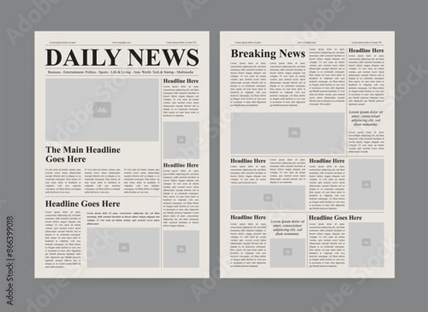 Fototapeta newspaper design and the daily newspaper with text and picture placeholder