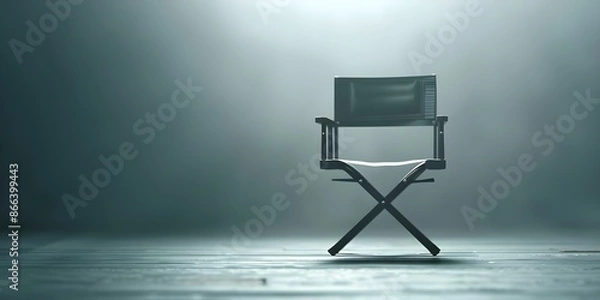 Fototapeta Empty directors chair on empty film set with gloomy background. Concept Film Set, Directors Chair, Gloomy Background, Empty, Moody Atmosphere