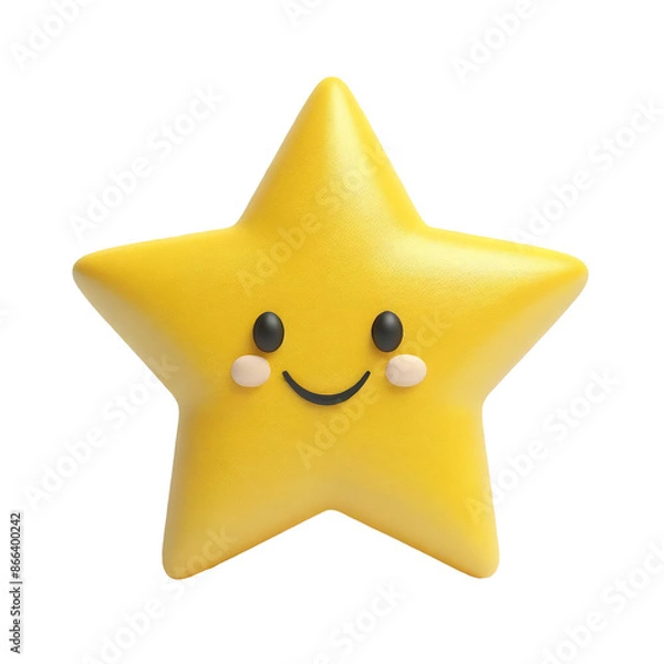 Obraz Cute smiling yellow star 3D render illustration, great for icons, kids designs, and positive concepts.