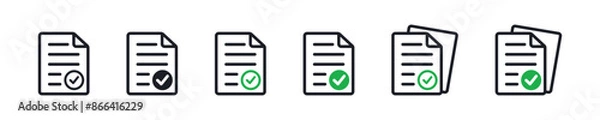 Obraz Isolated line icons document on the white background. Simple set icons contract. Modern black note in vector design style