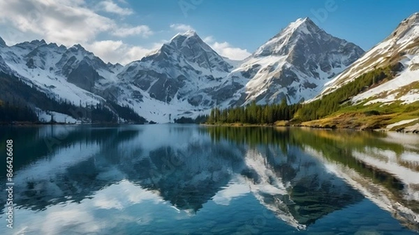 Fototapeta A majestic mountain range with snowcapped peaks
