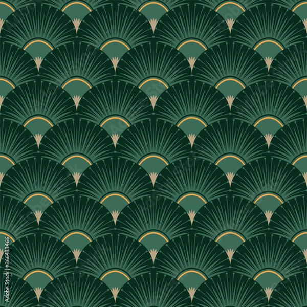 Fototapeta Vintage Art Deco Seamless Pattern. Geometric decorative with abstract elements. Retro background. Green background