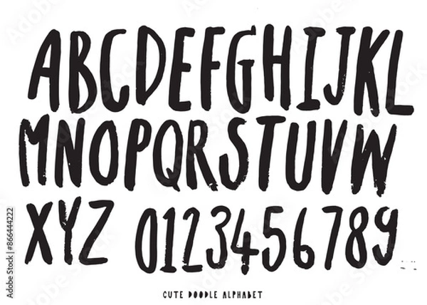 Fototapeta Cute doodle Vector background with black and white letters,Cute doodle Alphabet,alphabet pattern